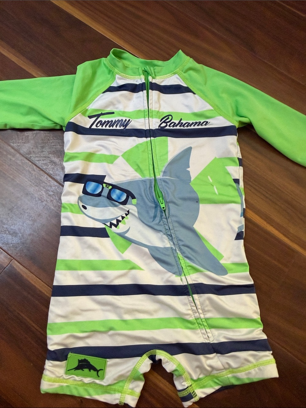 Tommy Bahama Lime Green, Navy & White Shark Zip-Up Kids Rashguard